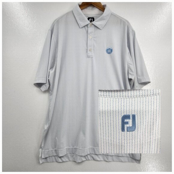 FootJoy Mens Wave Striped White Blue Golf shirt XL Green Valley Embroidery Logo - Picture 1 of 12